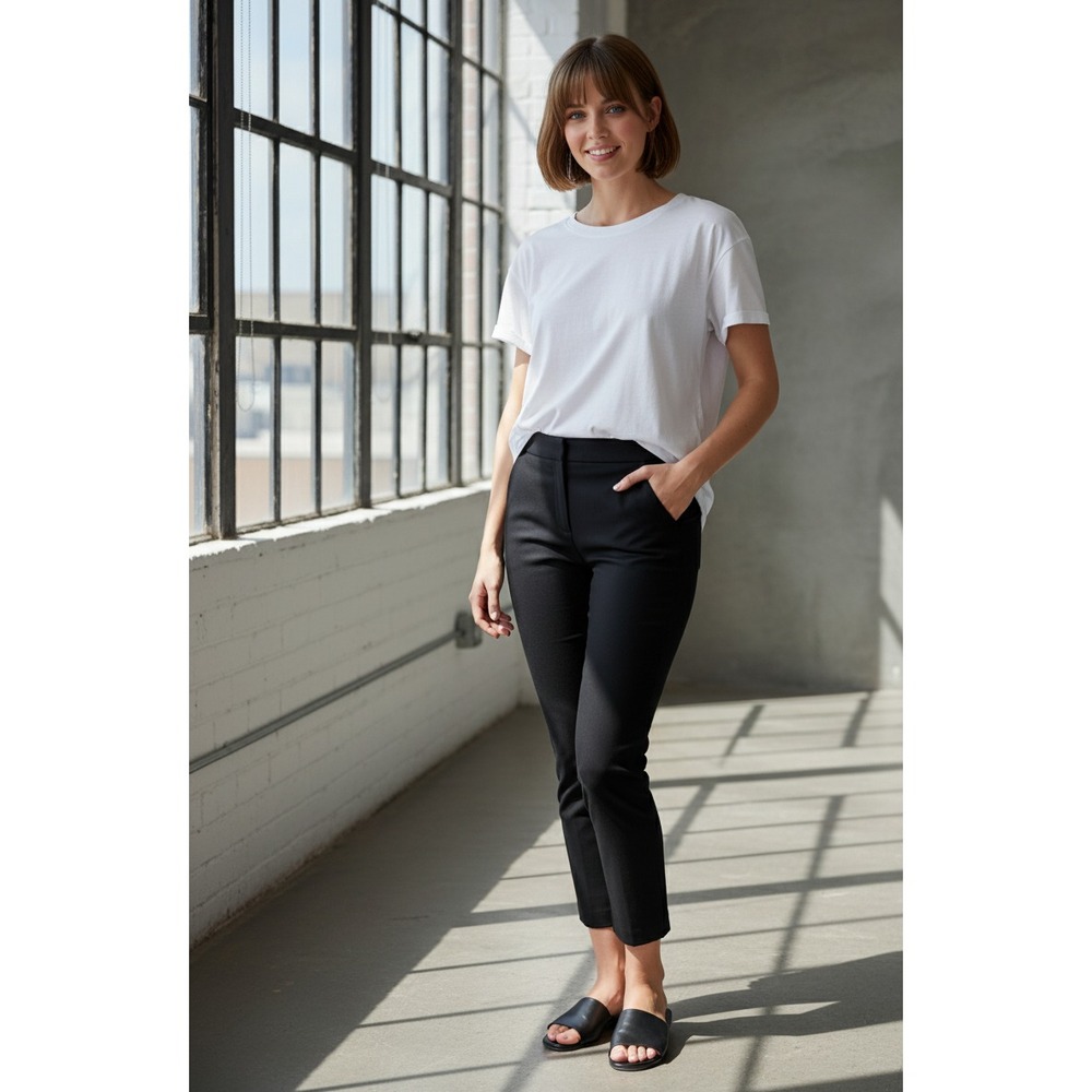 Mango MNG Basics Dress Pants Womens 12 Black Cotton Stretch Formal‎ Straight Leg